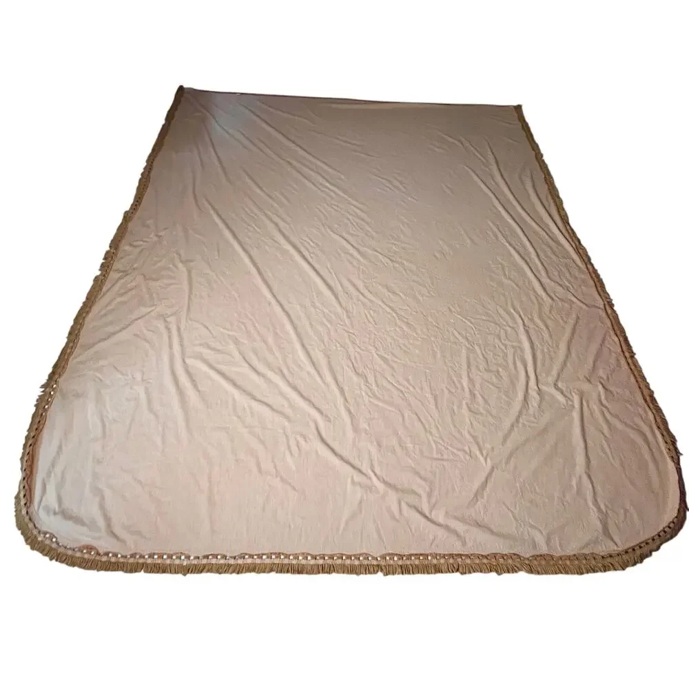 Vintage 1970s Gold Crushed Velvet Bedspread Fringe Full JCPenney Fashion Manor